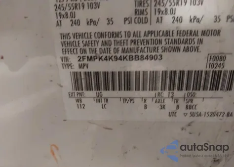 2019 Ford Edge Titanium z USA, uszkodzony, nr VIN 2FMPK4K94KBB84903